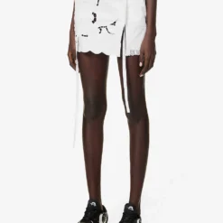 Broderie-pattern Mid-rise Upcycled Mini Skirt -Outlet Pique Style Store R04149757 WHITE ALT02
