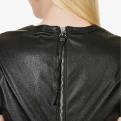 Helmut Lang Darted Round-neck Regular-fit Faux Leather T-shirt -Outlet Pique Style Store R04150630 BLACK ALT04