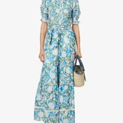 ME AND EM Floral-print Broderie-hem Silk-blend Maxi Skirt -Outlet Pique Style Store R04151487 LIGHTCREAMFRESHMO ALT01