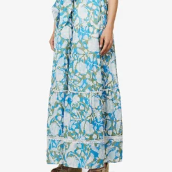 ME AND EM Floral-print Broderie-hem Silk-blend Maxi Skirt -Outlet Pique Style Store R04151487 LIGHTCREAMFRESHMO ALT02