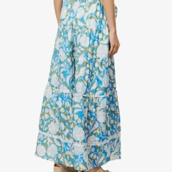 ME AND EM Floral-print Broderie-hem Silk-blend Maxi Skirt -Outlet Pique Style Store R04151487 LIGHTCREAMFRESHMO ALT03