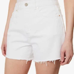 ME AND EM Frayed High-rise Organic-denim Shorts -Outlet Pique Style Store R04151521 WHITE ALT04