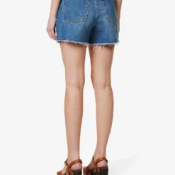ME AND EM High-rise Distressed-panel Denim Shorts -Outlet Pique Style Store R04151522 BLUE ALT03