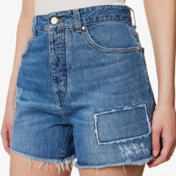 ME AND EM High-rise Distressed-panel Denim Shorts -Outlet Pique Style Store R04151522 BLUE ALT04