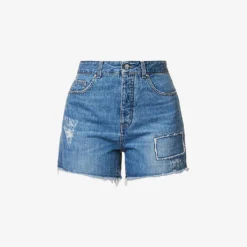 ME AND EM High-rise Distressed-panel Denim Shorts