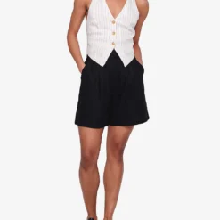 Fidel Tabbed Linen Shorts -Outlet Pique Style Store R04151537 BLACK ALT01