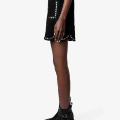 Zadig & Voltaire Jasia Studded Suede Mini Skirt -Outlet Pique Style Store R04151932 NOIR ALT02