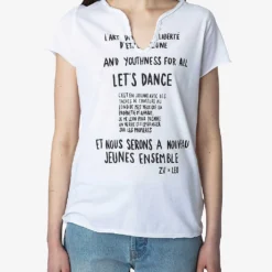 Zadig & Voltaire Henley Text-print Organic-cotton T-shirt -Outlet Pique Style Store R04151991 BLANC ALT04