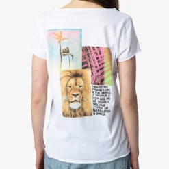 Zadig & Voltaire Henley Lion Palm Photo-print Organic-cotton T-shirt 8 Zadig & Voltaire Henley Lion Palm Photo-print Organic-cotton T-shirt -Outlet Pique Style Store R04151992 BLANC ALT03