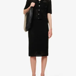 THEORY Textured Mid-rise Cotton Knitted Midi Skirt -Outlet Pique Style Store R04152412 BLACK ALT01