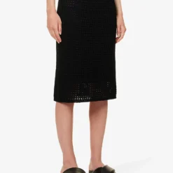 THEORY Textured Mid-rise Cotton Knitted Midi Skirt -Outlet Pique Style Store R04152412 BLACK ALT02