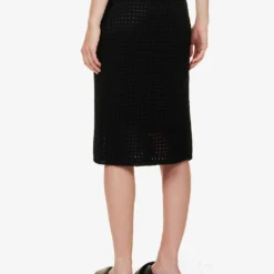 THEORY Textured Mid-rise Cotton Knitted Midi Skirt -Outlet Pique Style Store R04152412 BLACK ALT03
