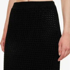 THEORY Textured Mid-rise Cotton Knitted Midi Skirt -Outlet Pique Style Store R04152412 BLACK ALT04