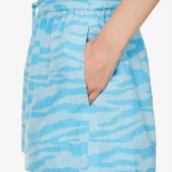Ganni Tiger-print Drawstring-waist Organic-cotton Shorts -Outlet Pique Style Store R04152882 ETHEREALBLUE ALT04