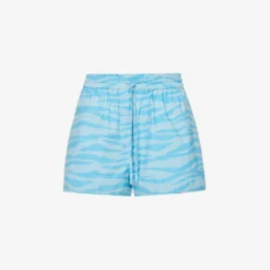 Ganni Tiger-print Drawstring-waist Organic-cotton Shorts