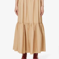 Ganni Tiered-hem Relaxed-fit Organic-cotton Midi Skirt -Outlet Pique Style Store R04152897 CURDSANDWHEY ALT02