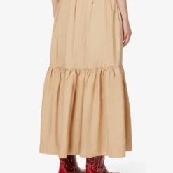 Ganni Tiered-hem Relaxed-fit Organic-cotton Midi Skirt -Outlet Pique Style Store R04152897 CURDSANDWHEY ALT03