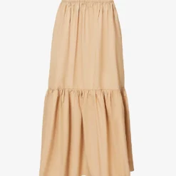 Ganni Tiered-hem Relaxed-fit Organic-cotton Midi Skirt