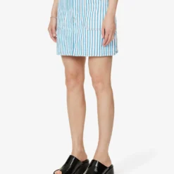Ganni Stripe-embellished Organic-denim Mini Skirt -Outlet Pique Style Store R04152902 BRIGHTWHITE ALT02