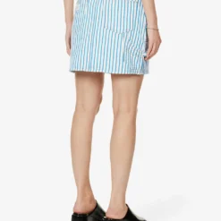 Ganni Stripe-embellished Organic-denim Mini Skirt -Outlet Pique Style Store R04152902 BRIGHTWHITE ALT03