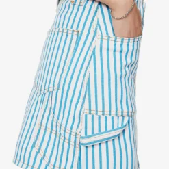 Ganni Stripe-embellished Organic-denim Mini Skirt -Outlet Pique Style Store R04152902 BRIGHTWHITE ALT04