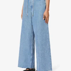 Ganni Faded-wash Raw-hem Wide-leg Relaxed-fit Jeans -Outlet Pique Style Store R04152918 LIGHTBLUESTONE ALT02