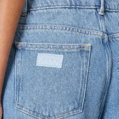 Ganni Faded-wash Raw-hem Wide-leg Relaxed-fit Jeans -Outlet Pique Style Store R04152918 LIGHTBLUESTONE ALT04