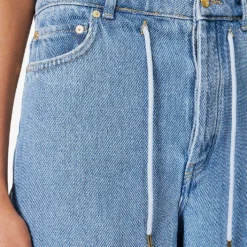 Ganni Faded-wash Raw-hem Wide-leg Relaxed-fit Jeans -Outlet Pique Style Store R04152918 LIGHTBLUESTONE ALT05