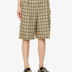 Ganni Checked Mid-rise Organic Cotton-blend Shorts -Outlet Pique Style Store R04152920 TENDERSHOOTS ALT02