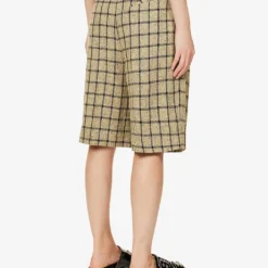 Ganni Checked Mid-rise Organic Cotton-blend Shorts -Outlet Pique Style Store R04152920 TENDERSHOOTS ALT03
