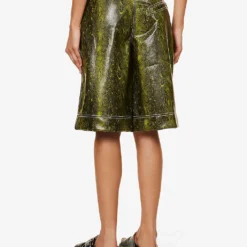 Ganni Snake-print Wide-leg Faux-leather Shorts -Outlet Pique Style Store R04152927 SPINACHGREEN ALT03