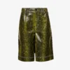 Ganni Snake-print Wide-leg Faux-leather Shorts