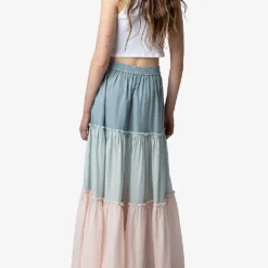 Zadig & Voltaire Jovela Elasticated-waist Flared-cut Cotton Maxi Skirt -Outlet Pique Style Store R04153134 MULTICOLOR ALT04