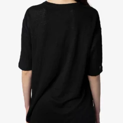 Zadig & Voltaire Suzy Lion Graphic-print Linen T-shirt -Outlet Pique Style Store R04153150 NOIR ALT03