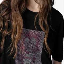 Zadig & Voltaire Suzy Lion Graphic-print Linen T-shirt -Outlet Pique Style Store R04153150 NOIR ALT04