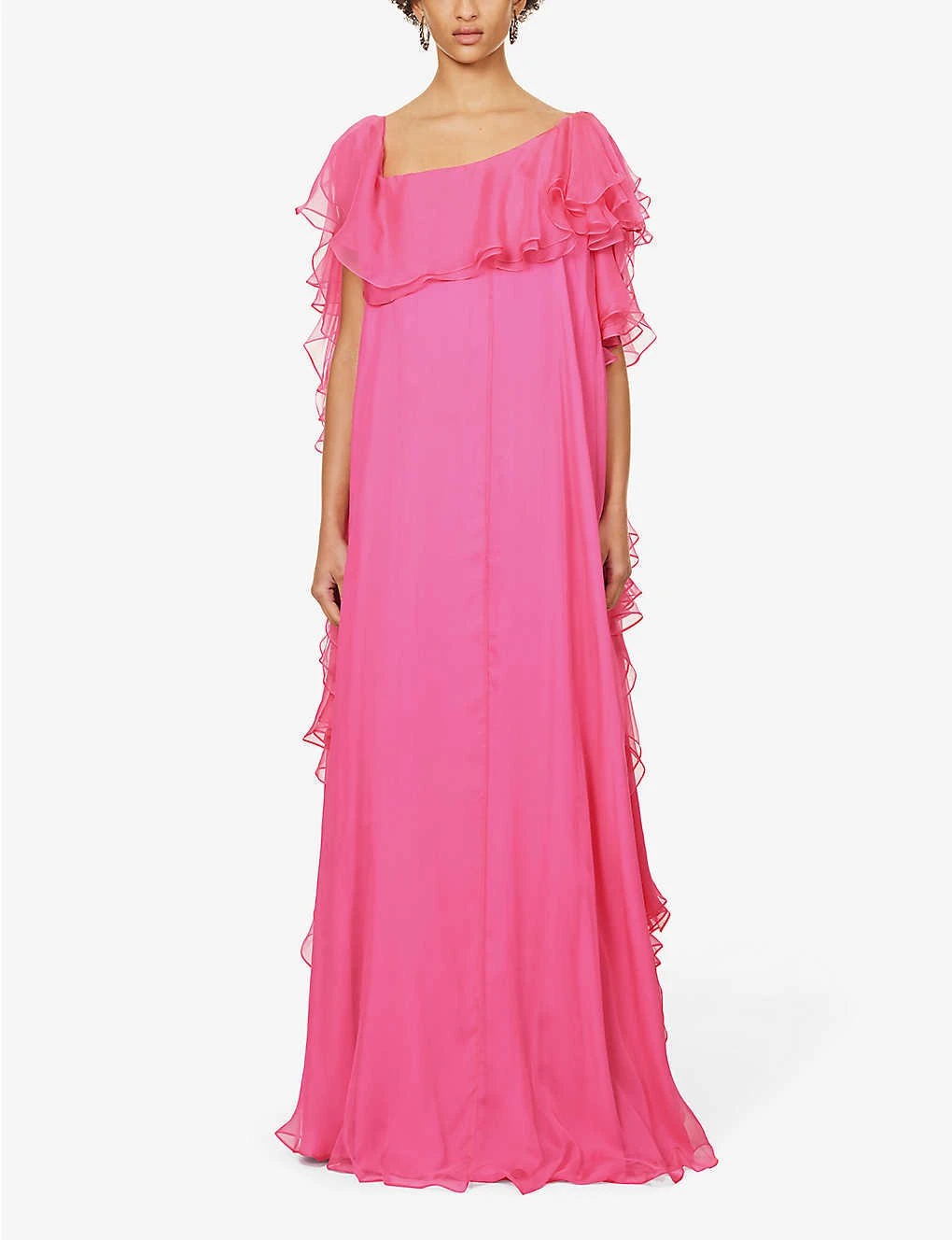 Alexander McQueen Frill-trim One-shoulder Silk Maxi Dress 3 Alexander McQueen Frill-trim One-shoulder Silk Maxi Dress - Image 3