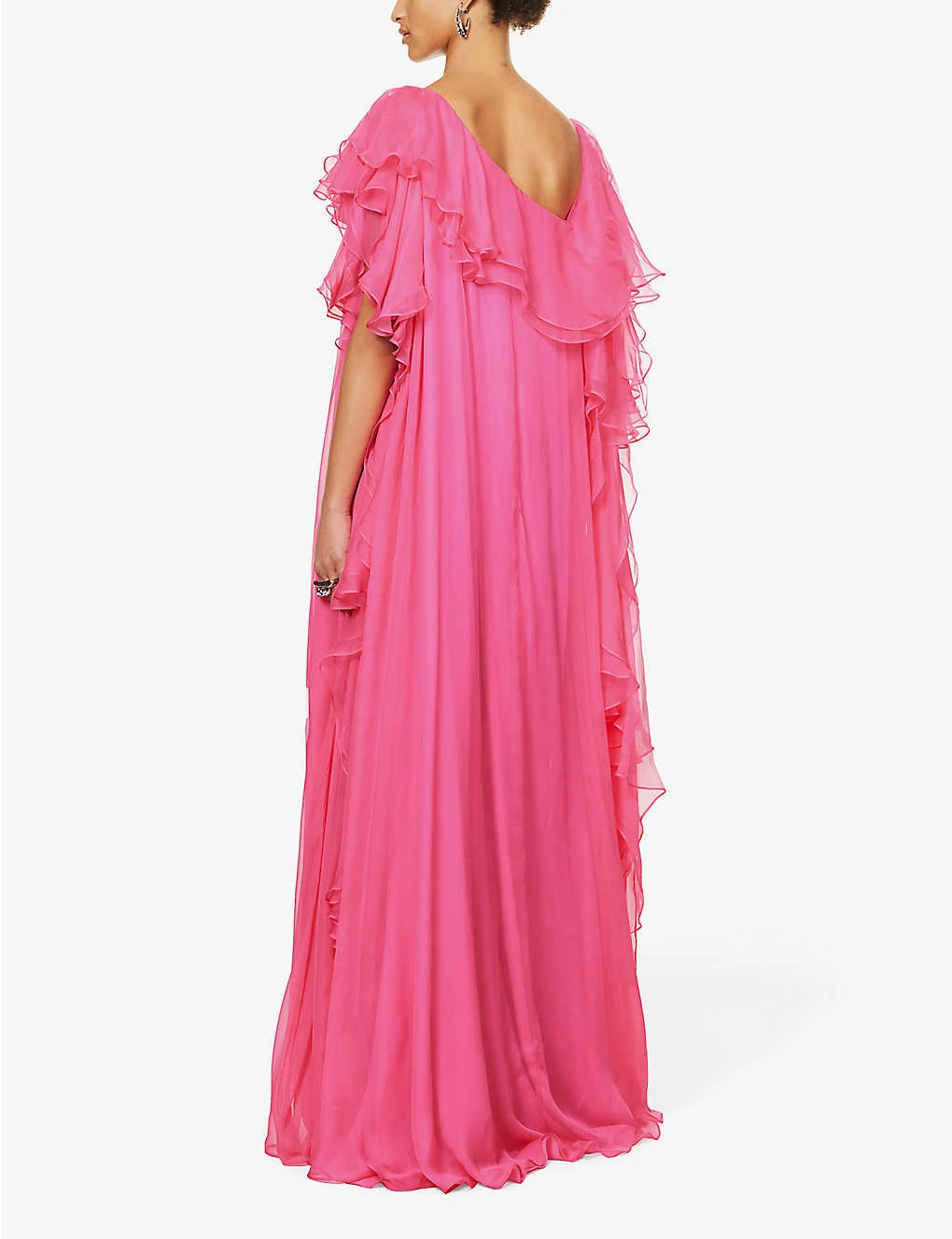 Alexander McQueen Frill-trim One-shoulder Silk Maxi Dress 4 Alexander McQueen Frill-trim One-shoulder Silk Maxi Dress - Image 4
