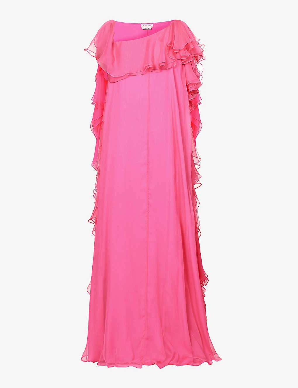 Alexander McQueen Frill-trim One-shoulder Silk Maxi Dress 1 Alexander McQueen Frill-trim One-shoulder Silk Maxi Dress