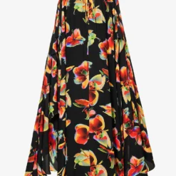 Alexander McQueen Orchid-print Draped-sleeve Silk Kaftan Gown