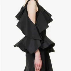 Alexander McQueen Ruffle-embellished Round-neck Cotton-top 8 Alexander McQueen Ruffle-embellished Round-neck Cotton-top -Outlet Pique Style Store R04153277 BLACK ALT02