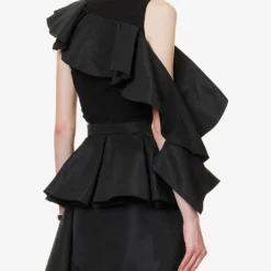 Alexander McQueen Ruffle-embellished Round-neck Cotton-top 9 Alexander McQueen Ruffle-embellished Round-neck Cotton-top -Outlet Pique Style Store R04153277 BLACK ALT03