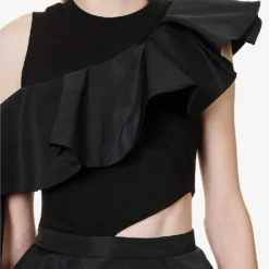 Alexander McQueen Ruffle-embellished Round-neck Cotton-top 10 Alexander McQueen Ruffle-embellished Round-neck Cotton-top -Outlet Pique Style Store R04153277 BLACK ALT04