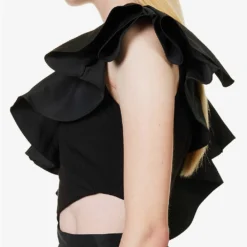 Alexander McQueen Ruffle-embellished Round-neck Cotton-top 11 Alexander McQueen Ruffle-embellished Round-neck Cotton-top -Outlet Pique Style Store R04153277 BLACK ALT05