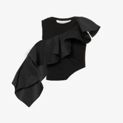 Alexander McQueen Ruffle-embellished Round-neck Cotton-top