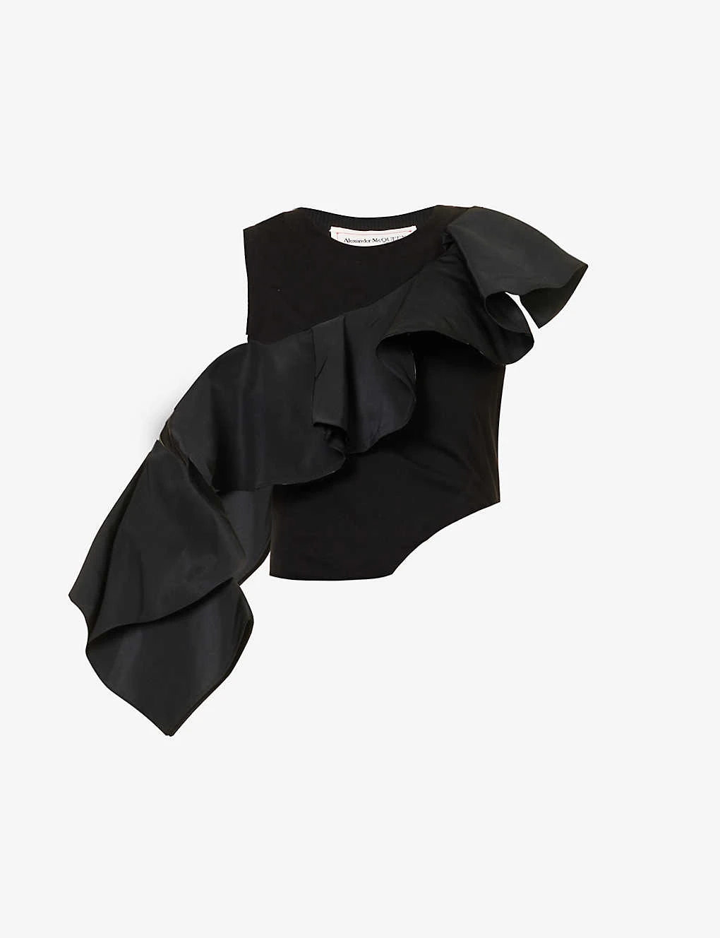 Alexander McQueen Ruffle-embellished Round-neck Cotton-top 1 Alexander McQueen Ruffle-embellished Round-neck Cotton-top