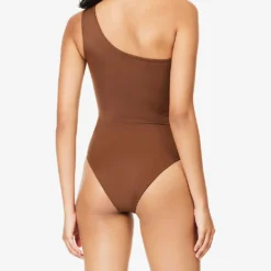 Asymmetric-neckline One-shoulder Swimsuit -Outlet Pique Style Store R04153621 CHOCOLATEBROWN ALT02