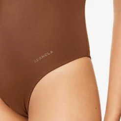 Asymmetric-neckline One-shoulder Swimsuit -Outlet Pique Style Store R04153621 CHOCOLATEBROWN ALT03