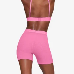 Ribbed Brand-patch Stretch-cotton Shorts -Outlet Pique Style Store R04153780 PINK ALT03