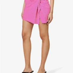 GOOD AMERICAN Sparkle Twist-detail Stretch-woven Sarong -Outlet Pique Style Store R04154436 KNOCKOUTPINK001 ALT02