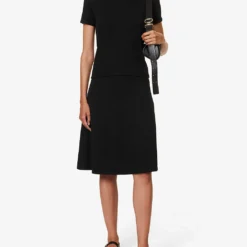 Vince Smocked Mid-rise Woven Midi Skirt -Outlet Pique Style Store R04154651 BLACK ALT01